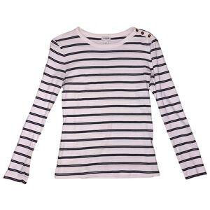 J. Crew Blue & White Striped Long Sleeve Tee with Gold Button Detail